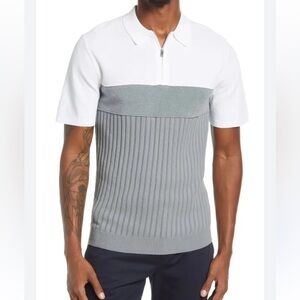 Reiss Slim Fit Mercy Colorblock Short Sleeve Zip Polo Sweater Medium